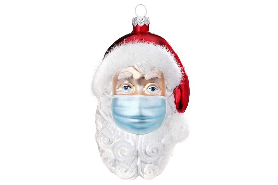 Christbaumkugel Weihnachtsmann mit Mundschutz
