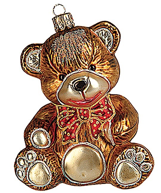 Teddybär braun sitzend mit rote Masche